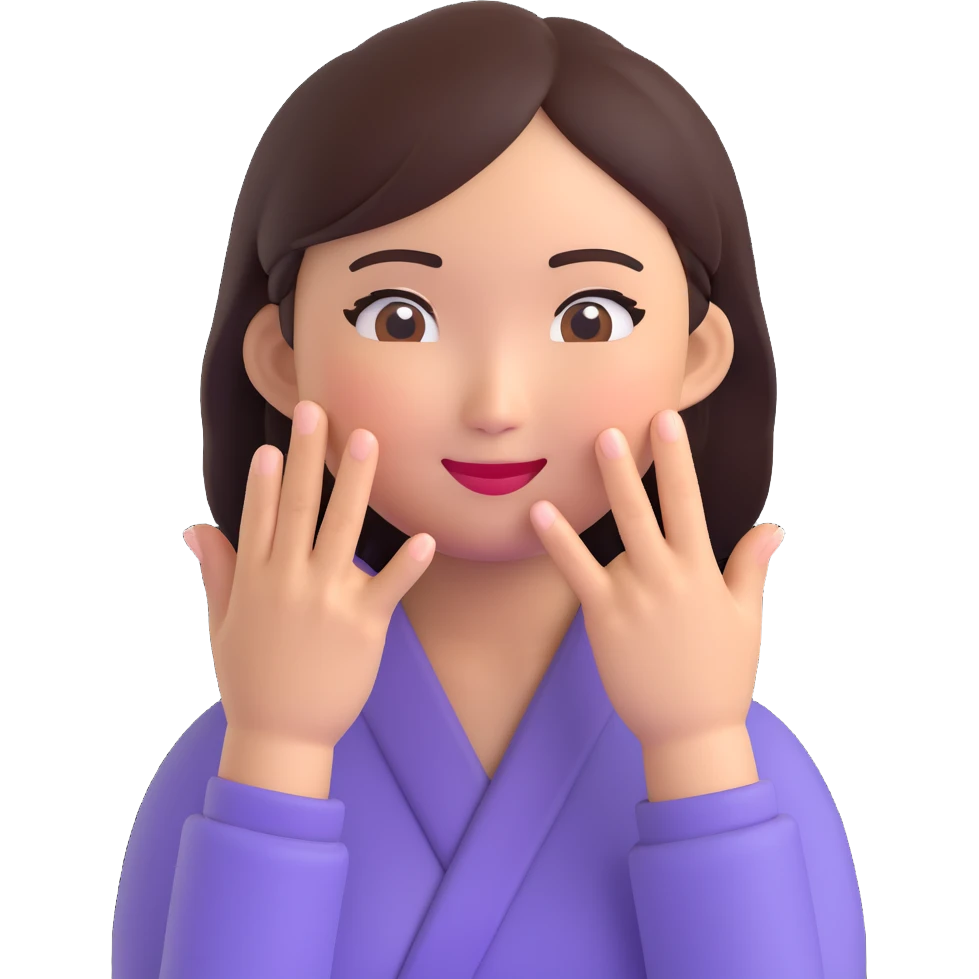 standard Asian woman emoji, hands lower near her cheeks, two fingers extended on each hand, playful gesture emoji