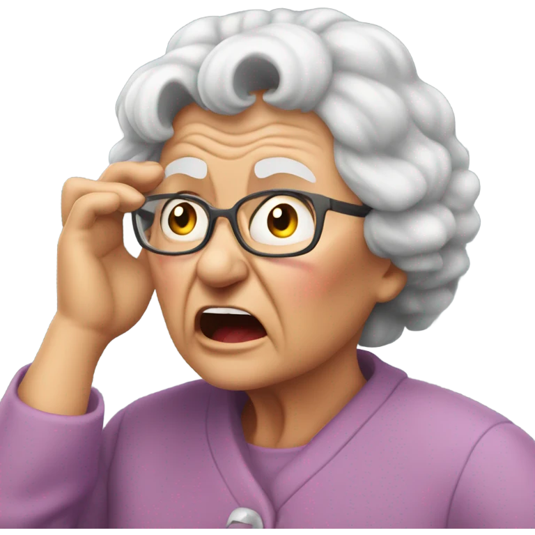 angry grandma can't hear cup her hand to her ear emoji
