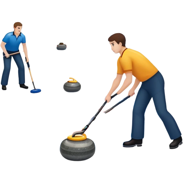 An icon showing a curling match on an indoor ice stadium, with a polished curling stone gliding toward the target and players sweeping. Spectators watch from stands, and flags hang above the rink. Transparent background highlights strategy and focus in the sport of curling. emoji