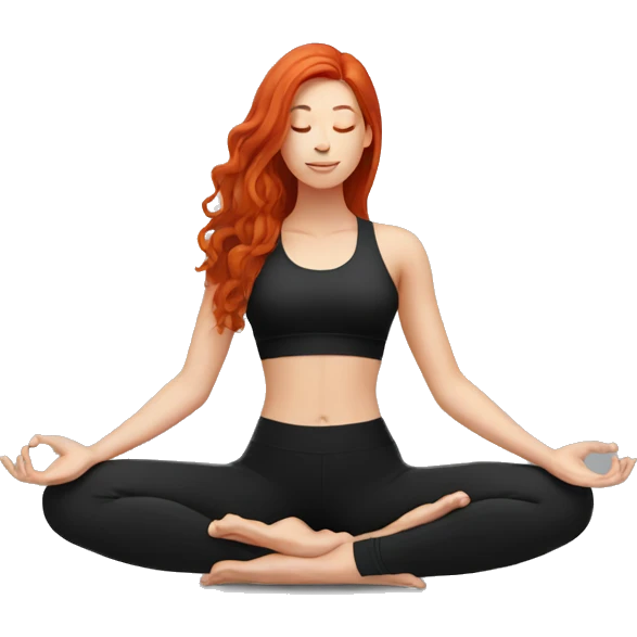 woman with long red hair doing yoga sitting in black clothes emoji