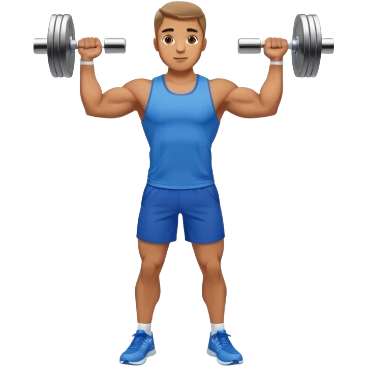 man with blue shorts doing side-lateral raise (T pose) with light dumbbells emoji