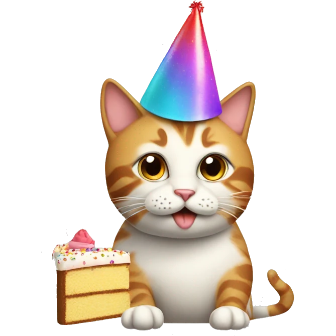 Cat with a party hat and a cake emoji