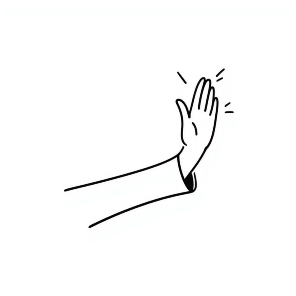 mano saludando con líneas dinámicas, estilo doodle emoji
