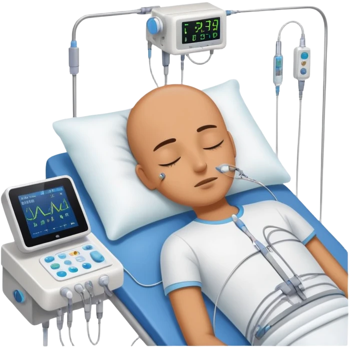 person sleeping with electrodes and monitoring equipment attached for a polysomnography sleep test emoji