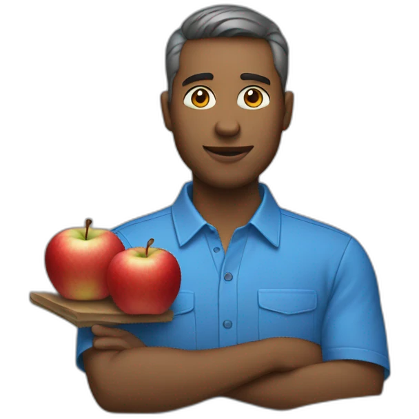 person who works at apple with apples blue shirt emoji