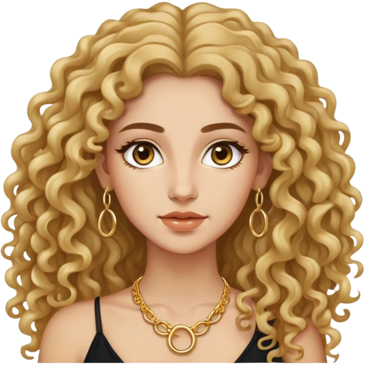 attractive Greek woman with long curly hair and light skin wearing gold hoop earrings and a small gold necklace emoji