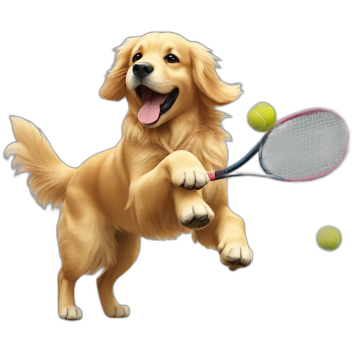 Golden retriever plays tennis emoji
