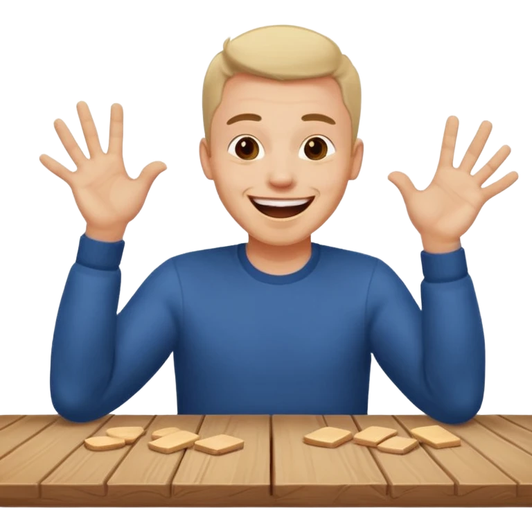 A man is laughing with his head siting on the table and his both hands are knocking the table emoji