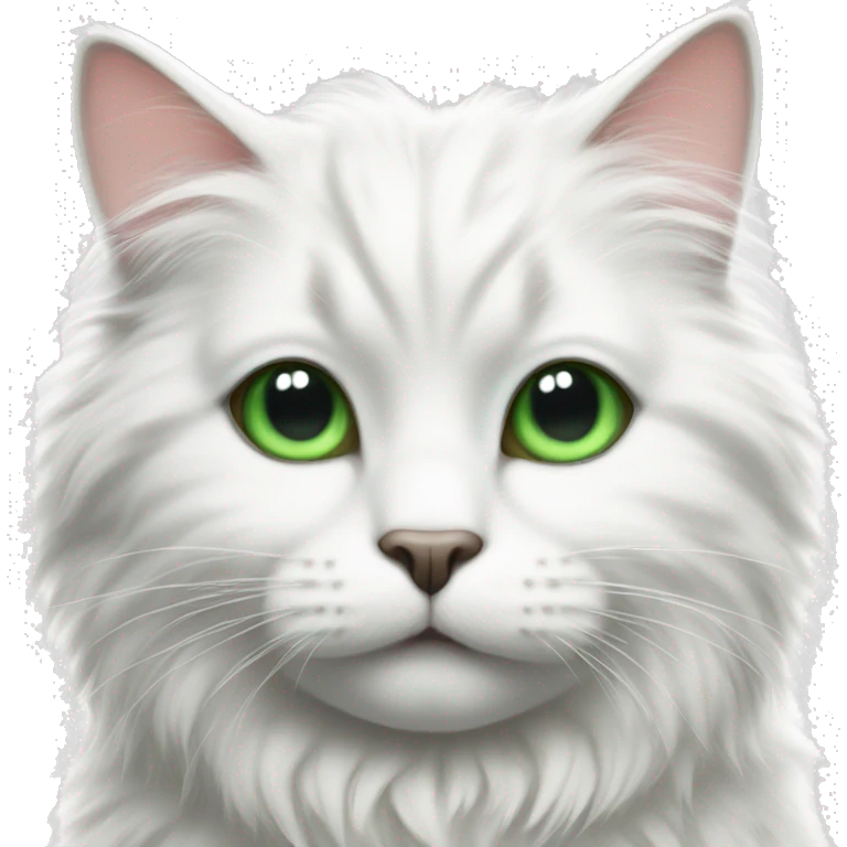 fluffy white cat with black spots and green eyes emoji