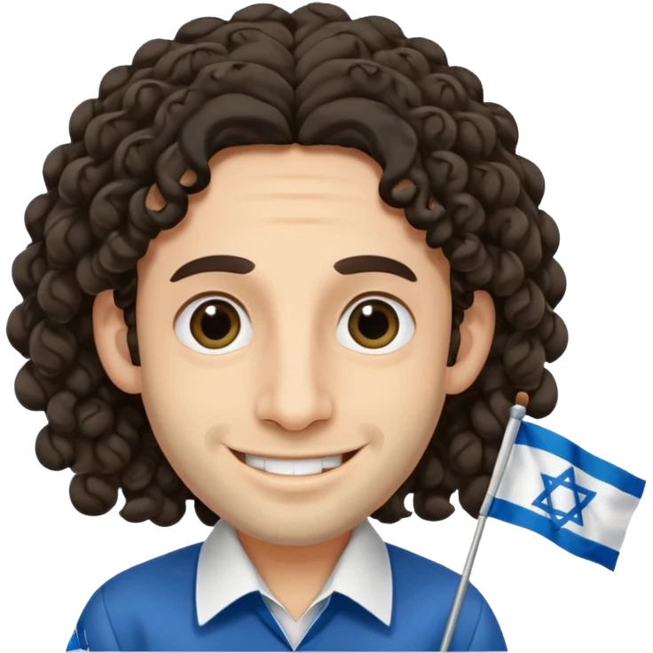 jewish jew man's face, wearing a tiny black kippah and 2 curly long hair strands near the ears, big nose, only face, no body, no mustache, holding israel flag emoji
