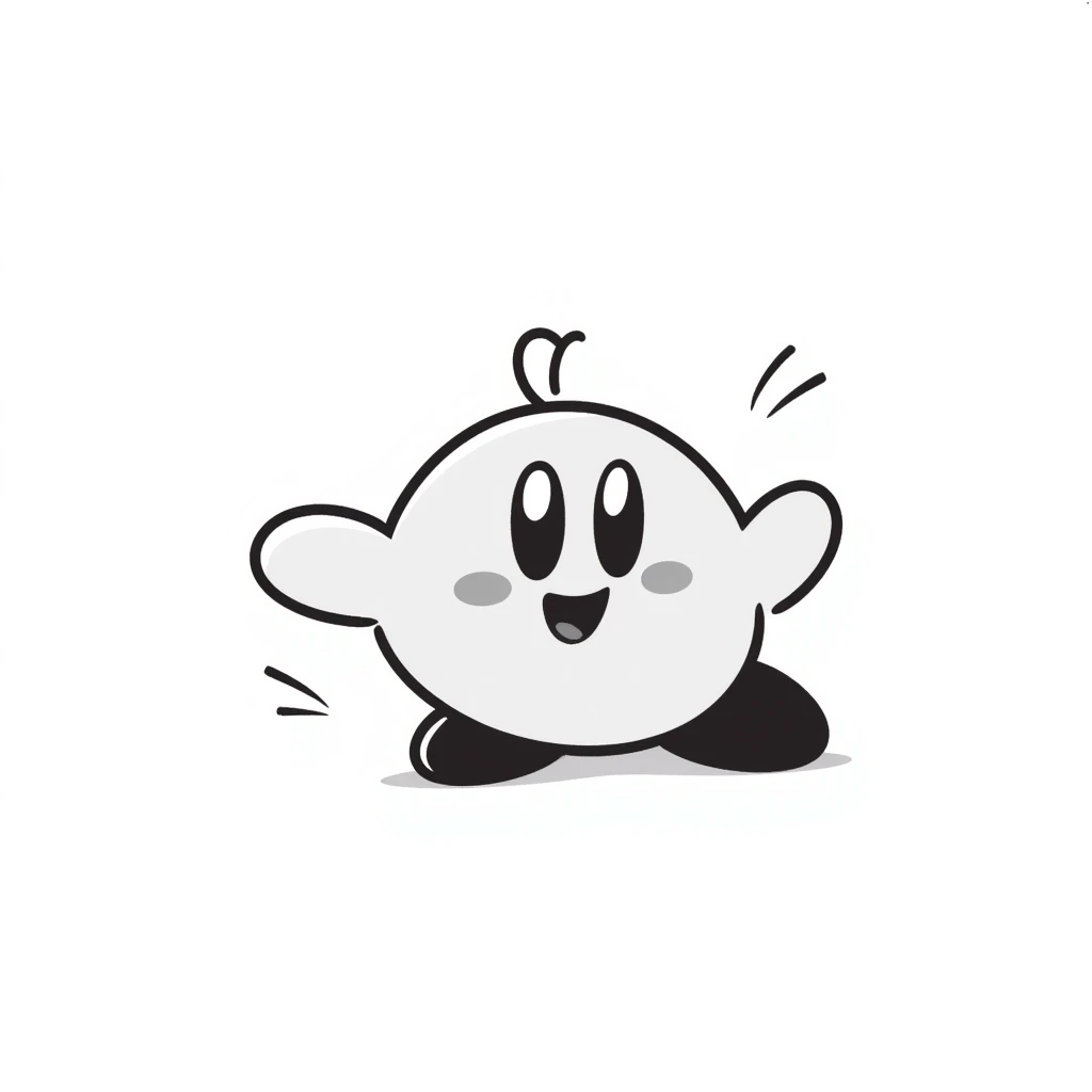 Kirby with a big smile, waving, hand drawn doodle style emoji