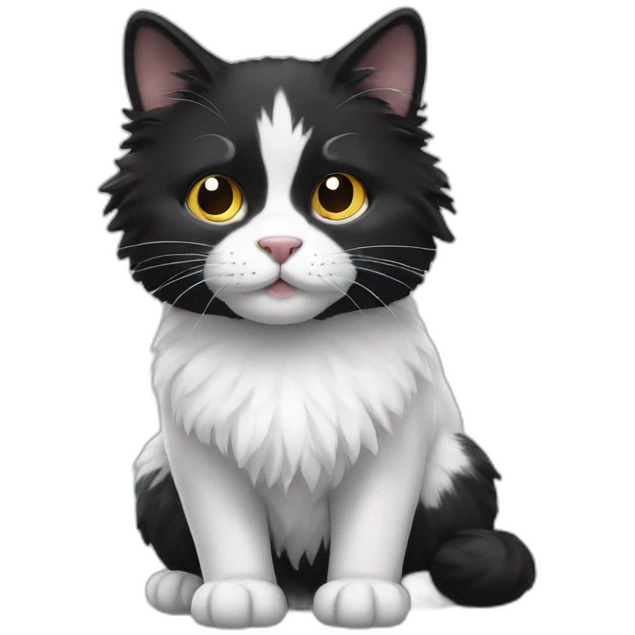 fluffy black and white cat emoji