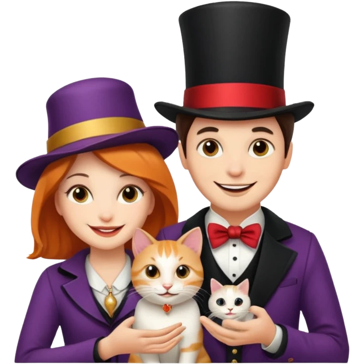 magician couple and their pet cat emoji