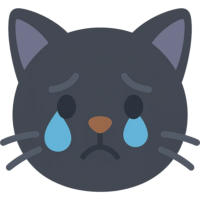 sad black cat with droopy ears and teary eyes emoji