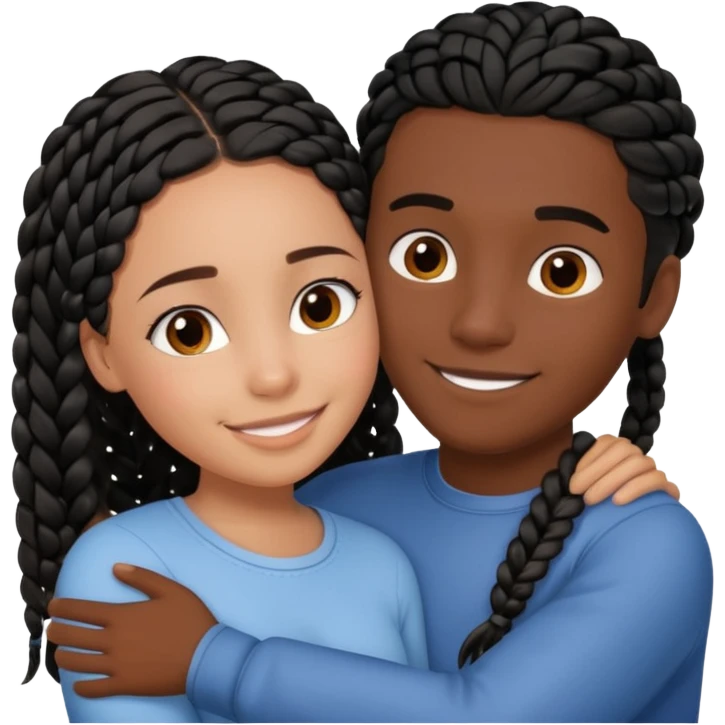 dark, black girl with black braids hugging her white italian boyfriend with straight parted brown hair emoji