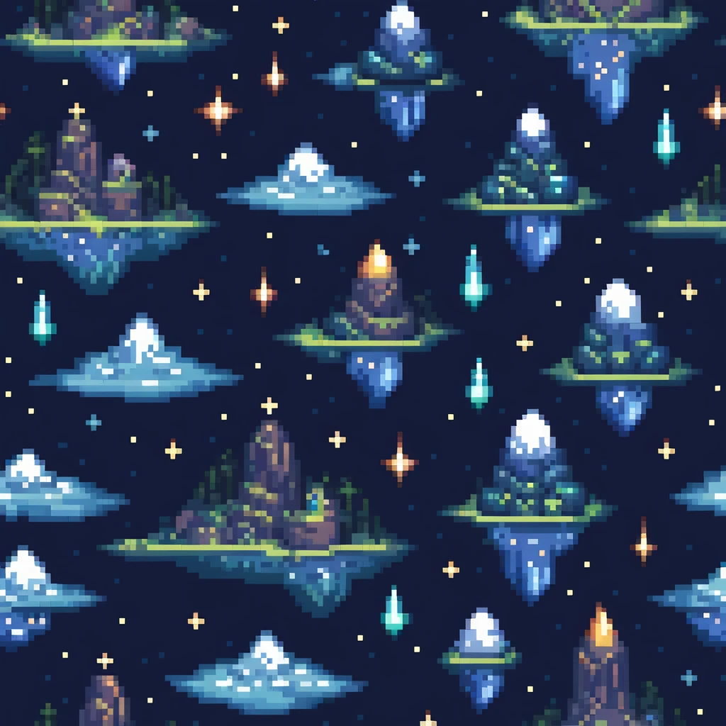 Starry night sky with floating islands and crystals emoji
