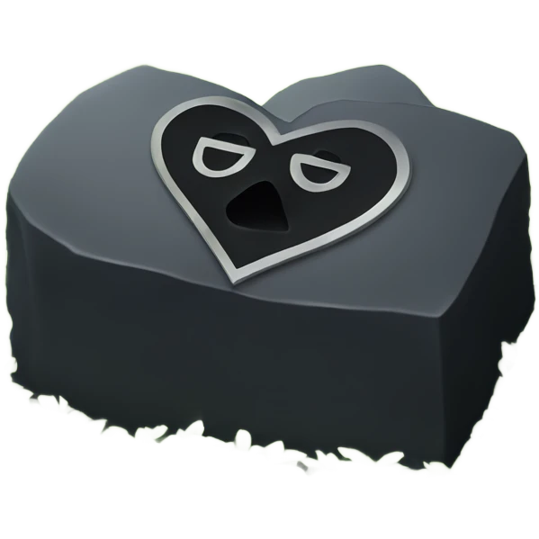a black grave with the letters RIP on a silver heart emoji