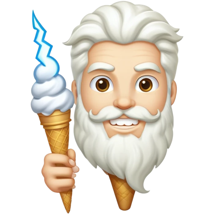 smiling Zeus with white ice cream and lightning bolt emoji