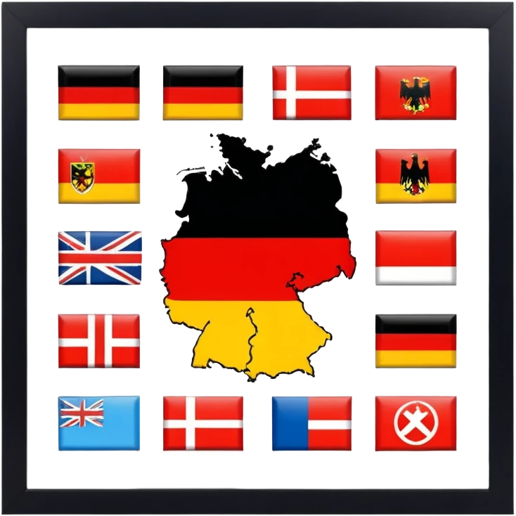 Germania divisa con bandiera L: US sud-ovest (Monaco, Francoforte), UK nord-ovest (Amburgo, Colonia), URSS est (Berlino Est, Dresda), France sud-ovest (Stoccarda, Friburgo) emoji
