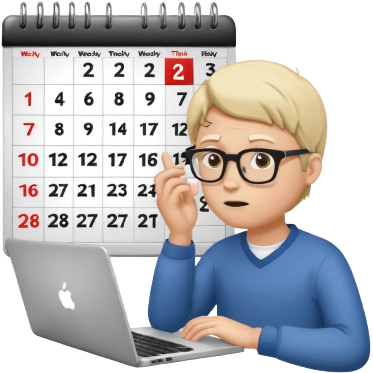weekly calendar next to person confused symbol should be shown in his head adjusting it with laptop emoji