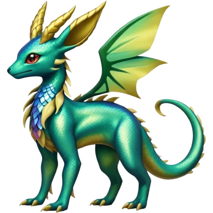Shiny Iridescent Helioptile-Salandit-Leafeon-Fakémon-hybrid-creature (full body)  emoji