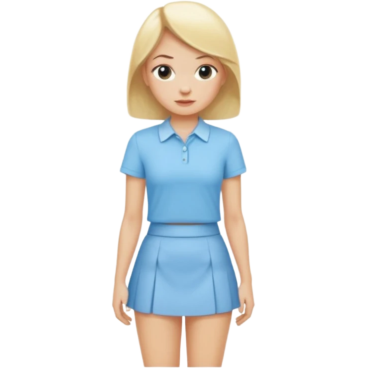 blonde woman in a baby blue mini skirt and matching shirt emoji