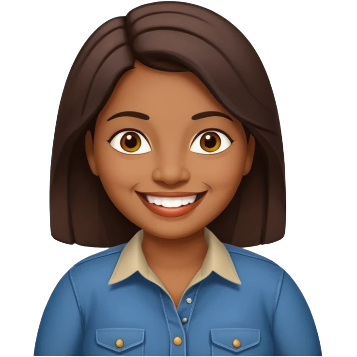 40 yr old chubby Sri Lankan woman, dark skin, straight brown hair, big smile, white teeth, western clothes emoji
