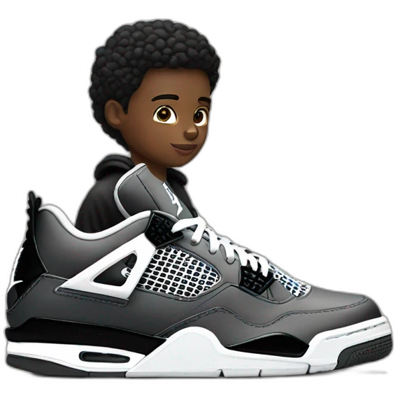Black young with Jordan 4 and Nike tech emoji