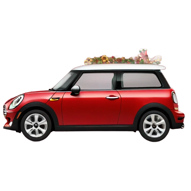 Red Mini Cooper Clubman with lots of Christmas decorations emoji