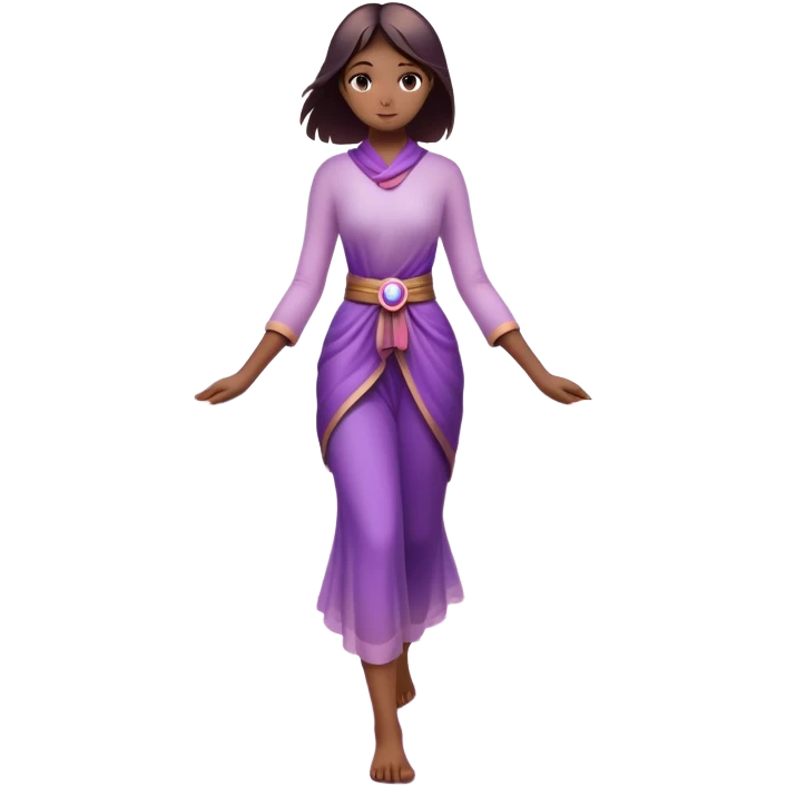 A small figure walks back across a foggy bridge, holding soft pink and purple orbs in each hand—symbolizing compassion and forgiveness. A gentle heart aura trails behind them, showing healing in motion. emoji