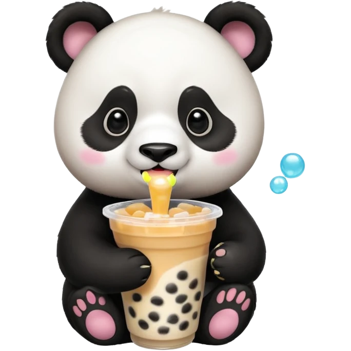 A panda drinking bubble tea, excited about the toppings, portrait, bust up emoji