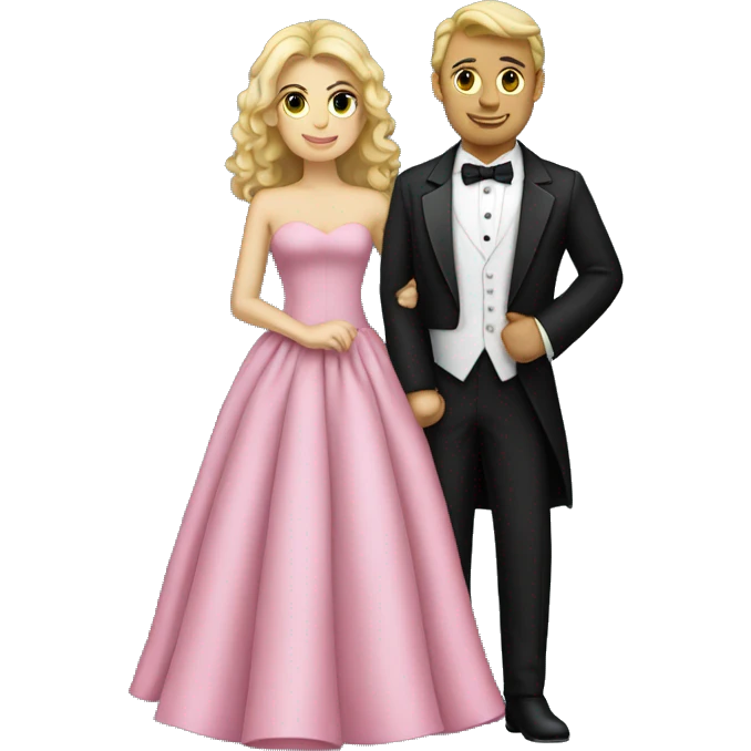 Caucasian couple in tuxedo and pink gown posing together  emoji