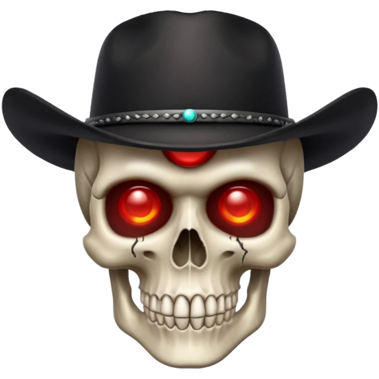 skull wearing a black cowboy hat with glowing red eyes emoji
