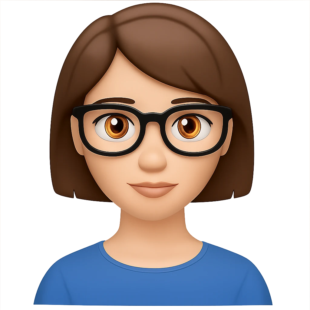 Add glasses to the female with short brown hair in the style of emoji (apple style emojis). emoji
