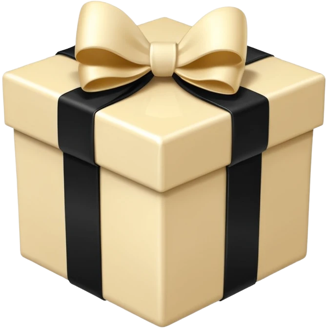 square ivory gift box present with a black bow emoji