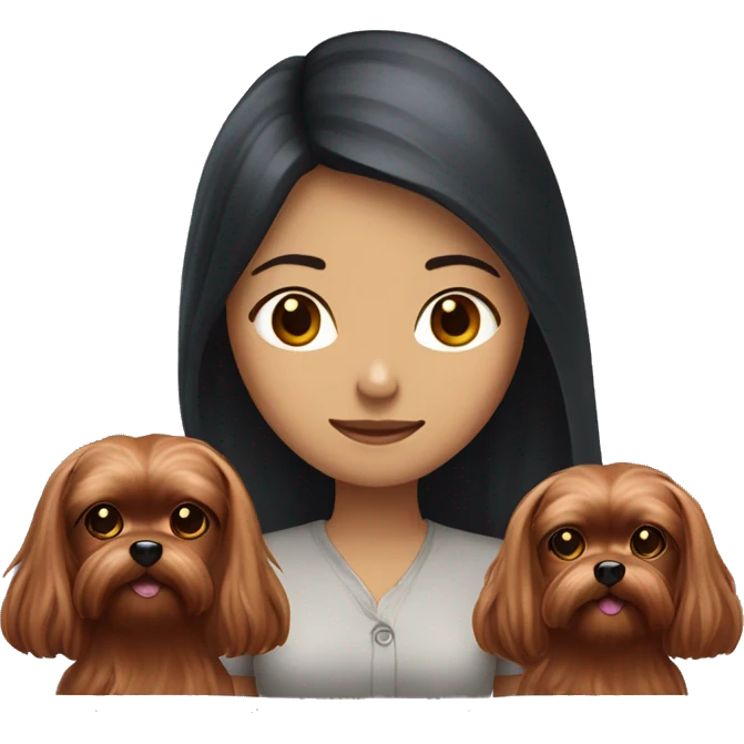 asian girl with long dark wine red hair with lighter yorkshire terrier  emoji