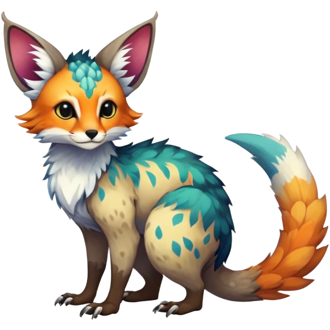 Feral Rare Fantasy colorful Vernid-Trico-species by LiLaiRa, random markings, tufted tail, tufted ears, full body emoji