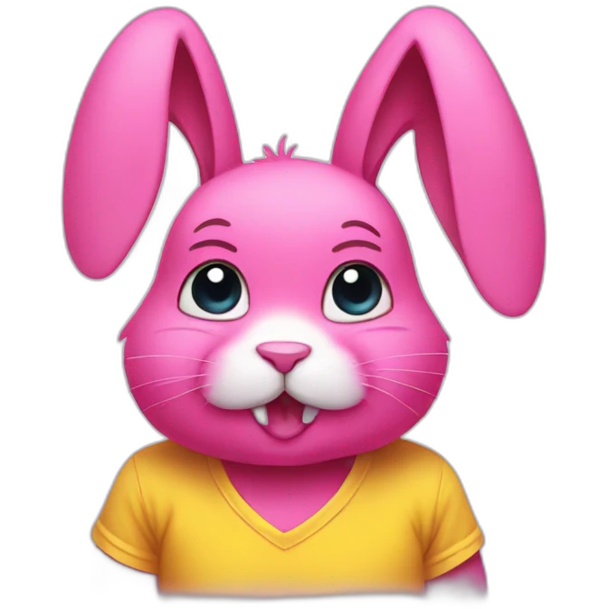 Pink rabbit with tears, wears yellow teeshirt emoji