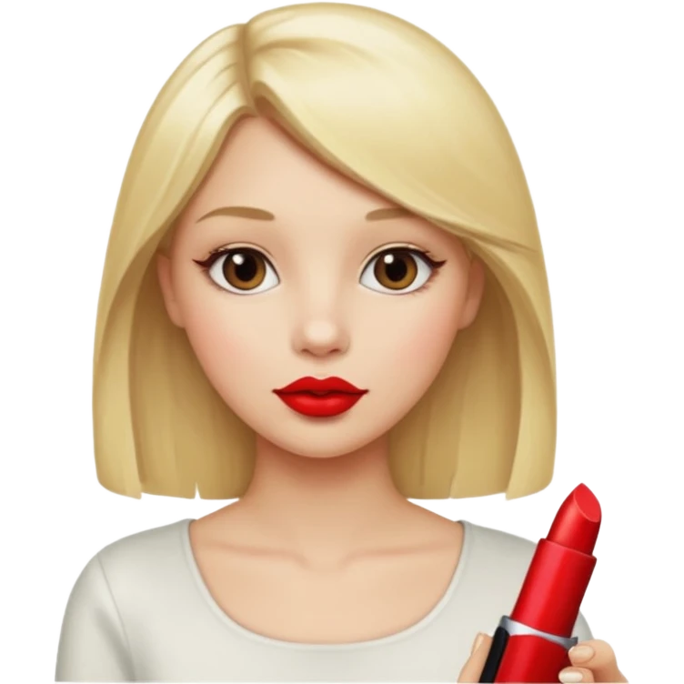 a girl with blonde hair is holding lipstick on her hand emoji
