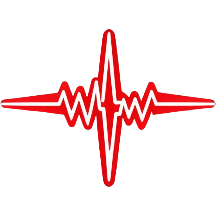 Futuristic logo for MedSignal, abstract red pulse cutting through geometric shapes forming ‘AI’, soft glowing neon red highlights, sleek, modern design with clean white background, no black, symbolizing AI-powered healthcare innovation emoji