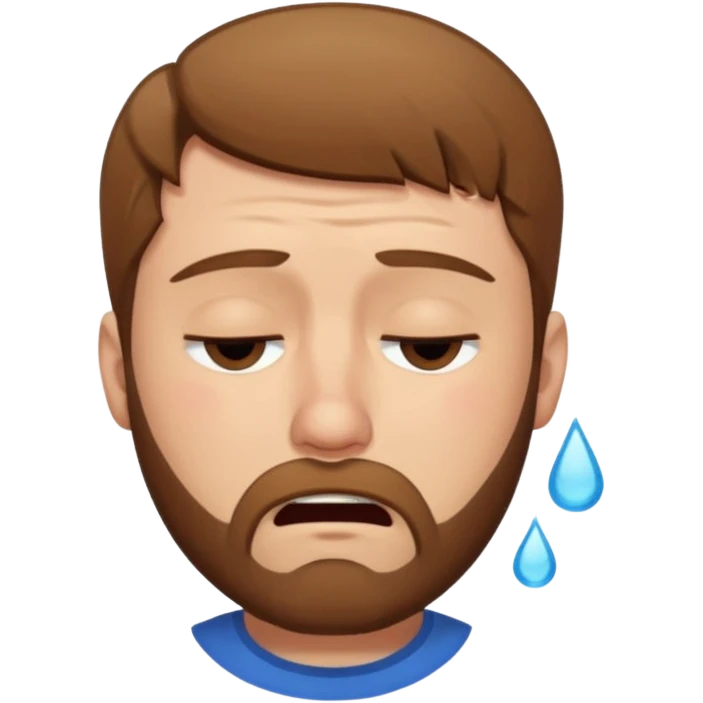 A man with light brown hair and a short brown beard making a wah cry face with eyes closed emoji