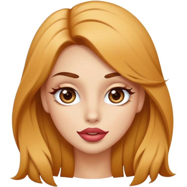 una chica con pose divertida de 18 años con los labios con pintalabios nude y los ojos maquillados, de piel blanca con el pelo liso, largo y rubio, ojos marrones GUAPA emoji