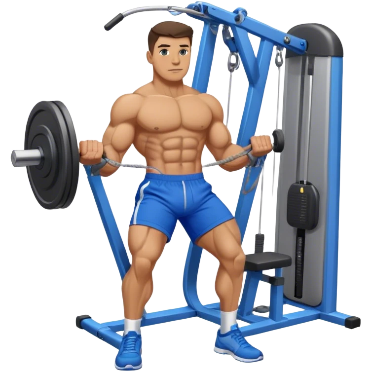 standing fit man with blue shorts cable-machine-exercise emoji