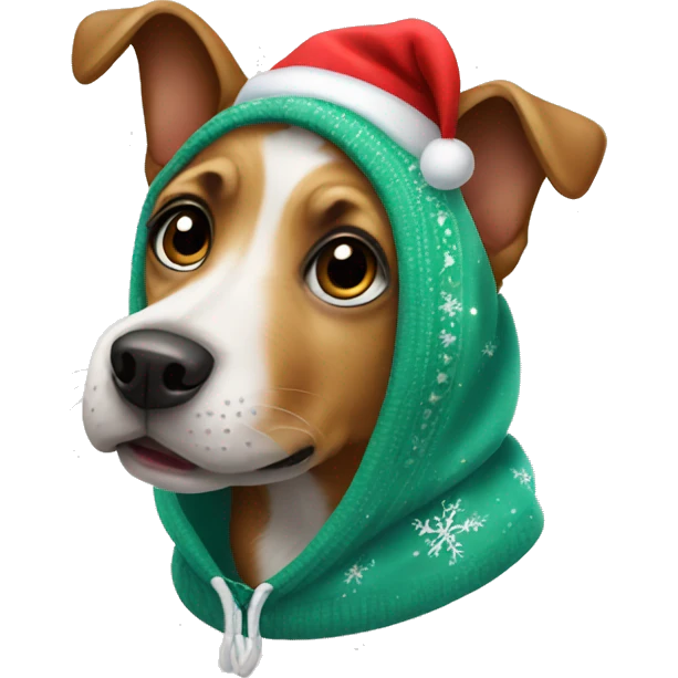 Cute dog wearing a Christmas hoodie emoji