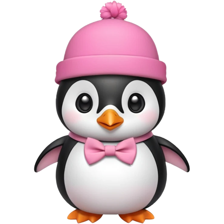 Pink cute Penguin wear cute bow tie in its hat emoji