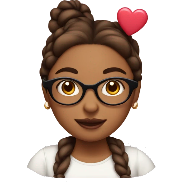 cute brown woman with low space buns and glasses blushing with hearts around  emoji