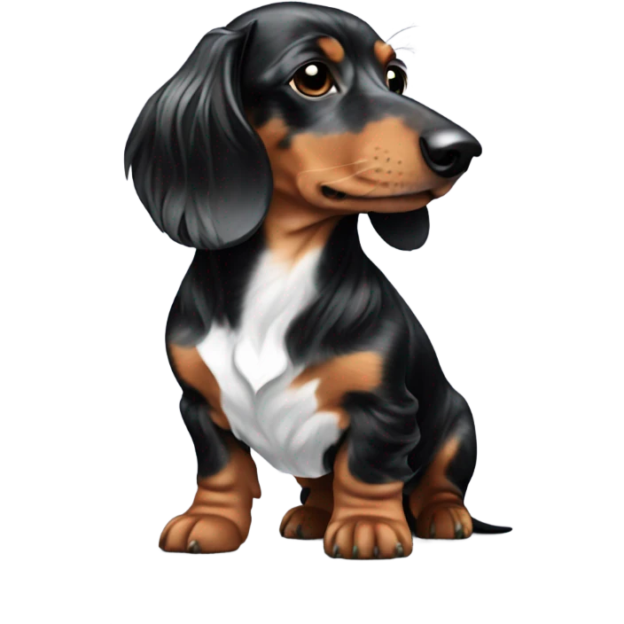 A long-haired marble dachshund stands emoji