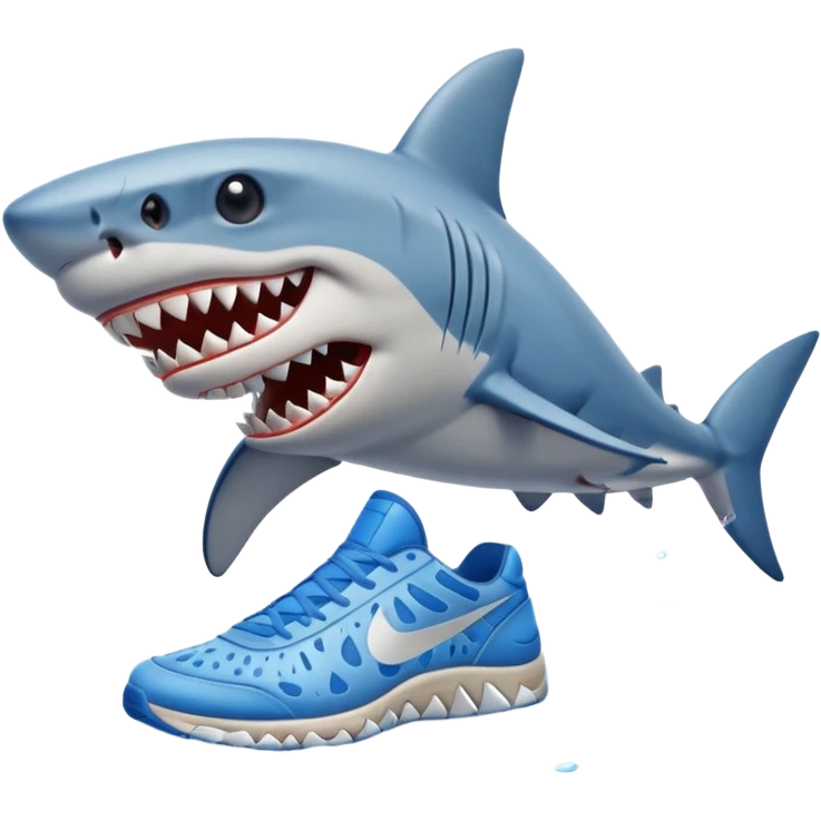 shark standing on sand with blue Nike sneakers emoji