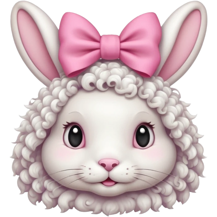 curly white bunny with pink bow on head emoji