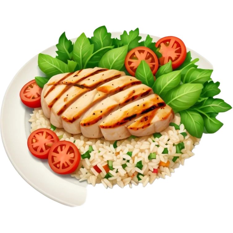 Grilled diced chicken and rice with salad emoji